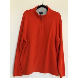 Lands End Mens XL Tall Bedford Quarter Zip Sweater Pullover Orange Cotton Preppy